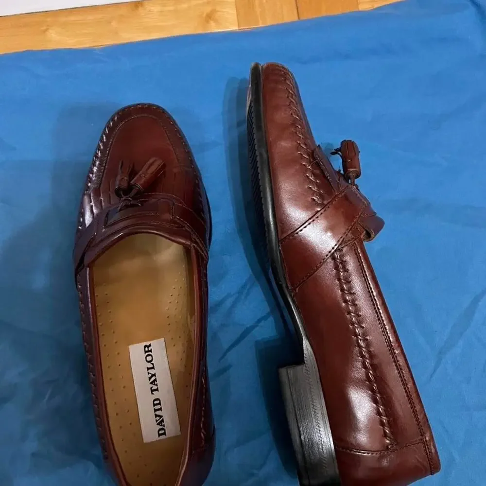 David Taylor brown leather tassel loafers (high-quality) Size US 9.5